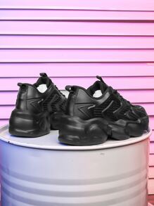 Zapatos cómodos de plataforma con cordones para hombres, zapatillas para caminar para exteriores - Negro - Ver 4