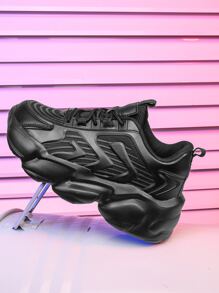 Zapatos cómodos de plataforma con cordones para hombres, zapatillas para caminar para exteriores - Negro - Ver 3