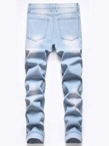 ROMWE MEN קרוע פשוט ג'ינס לגבר - כחול - ראה 2