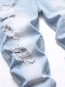 ROMWE MEN קרוע פשוט ג'ינס לגבר - כחול - ראה 4