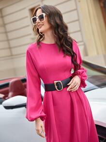 Seusyu 燈籠袖褶皺下擺不附腰帶衛衣連衣裙 - 玫紅色 - 查看 5