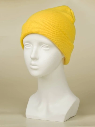 1 pieza Gorro de punto de unicolor para mujer, de moda y versátil para uso casual, ir al trabajo, ir de compras en otoño/invierno