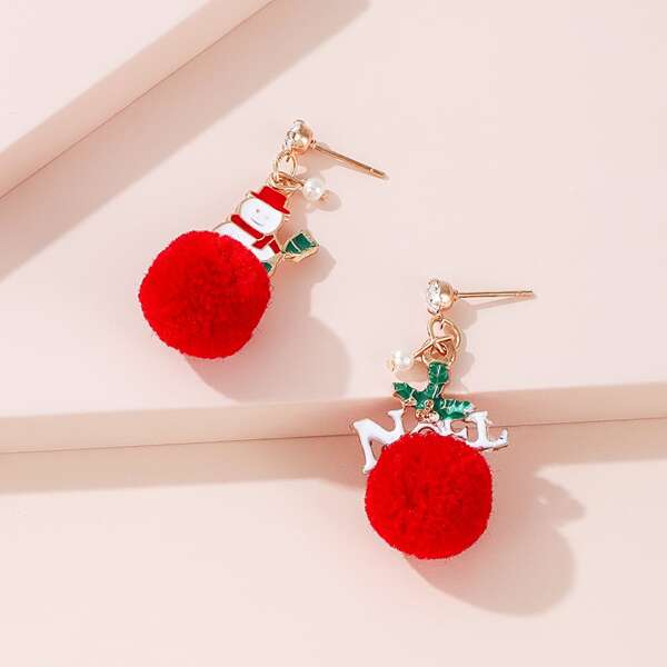 

Christmas Pom-pom Drop Earrings, Red