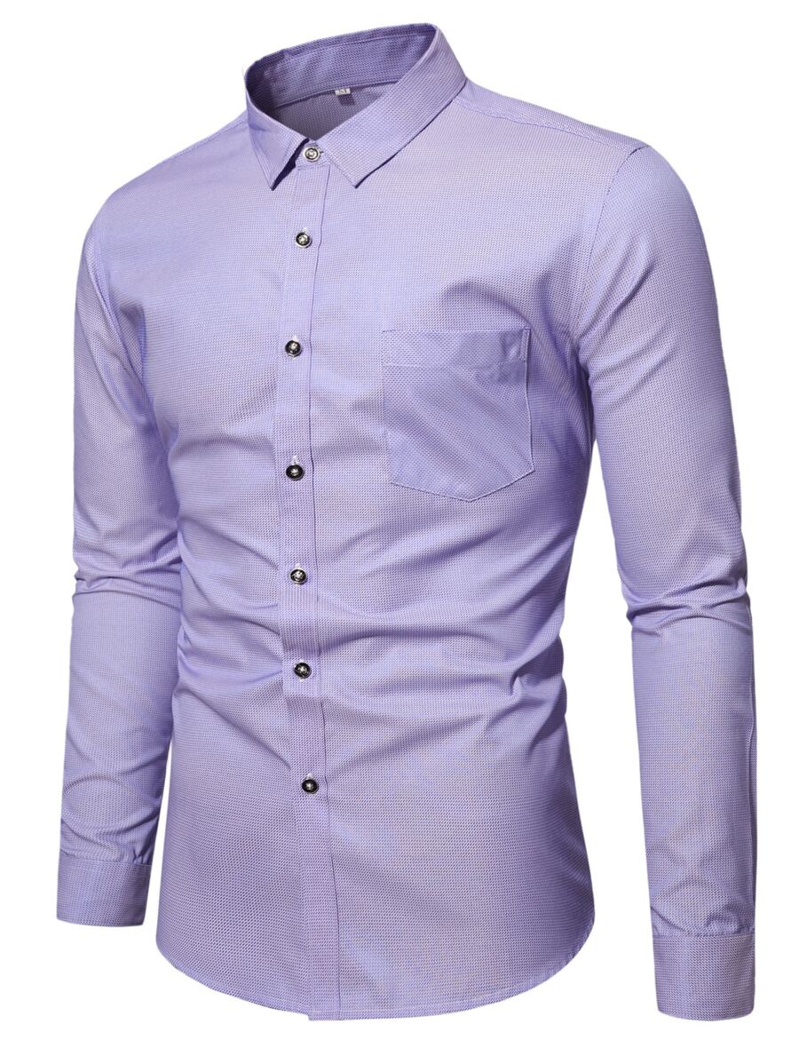 Manfinity Mode Men Patched Pocket Button Up Casual Long Sleeve Shirt For Boyfriend Gift, Fall - Lilac Purple - View 1