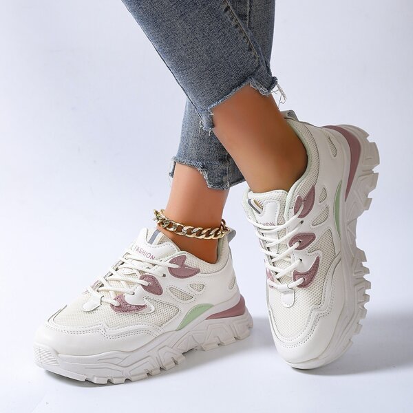 

Colorblock Lace-up Front Chunky Sneakers, Multicolor