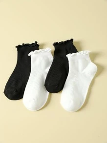 4pairs Lettuce Trim Socks - Black and White - View 1