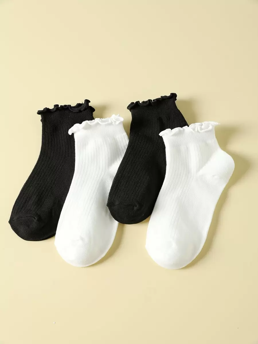 4pairs Lettuce Trim Socks - Black and White - View 1