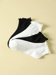 4pairs Lettuce Trim Socks - Black and White - View 2