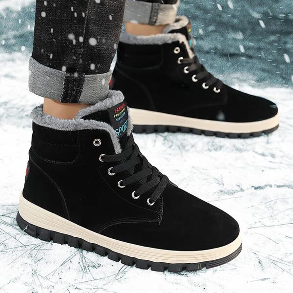 

Men Plush Inside Lace-up Combat Boots, Black