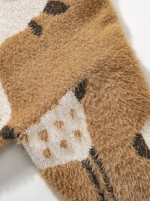 Toddler Girls Deer Pattern Fluffy Knit Jumper - Brown - View 3
