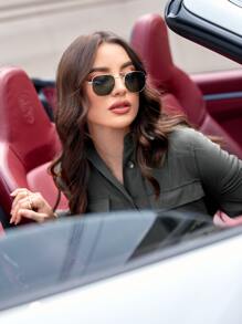 Mulvari جمبسوت قميص جيب قلاب منخفض الاكتاف حزام