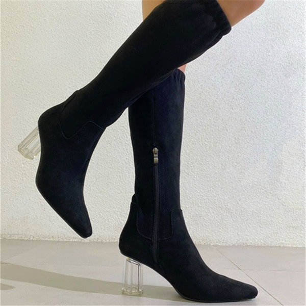 

Minimalist Side Zipper Chunky Heeled Boots, Black