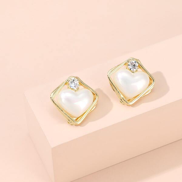 

Rhinestone Detail Square Earrings, Gold