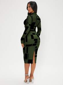 SHEIN SXY 幾何印花小高領緊身洋裝 - 彩色 - 查看 2