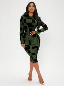 SHEIN SXY 幾何印花小高領緊身洋裝 - 彩色 - 查看 5