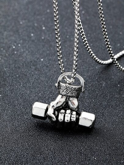Fashionable and Popular Men Dumbbell Charm Necklace Alloy for Vacation and for a Stylish Look