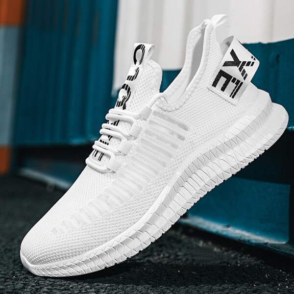 

Men Letter Graphic Lace Up Front Running Shoes, White