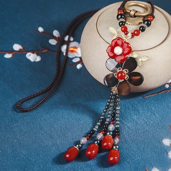 

Bead & Flower Charm Necklace, Multicolor