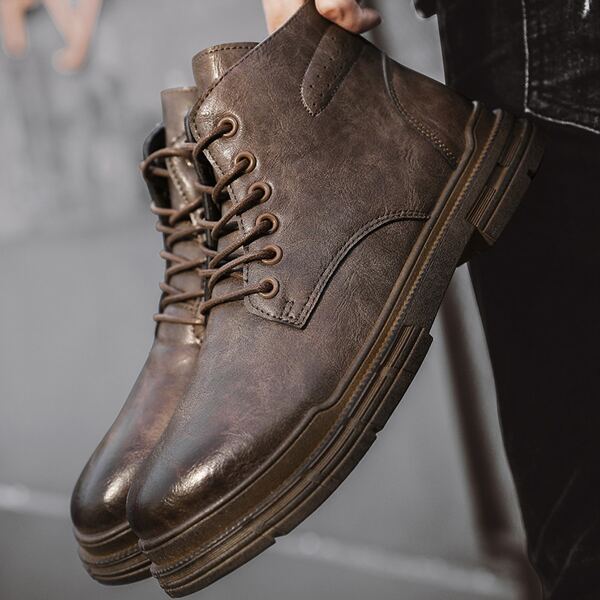 

Men Minimalist Lace Up Front Combat Boots, Brown