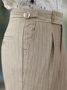 Manfinity Hombres Pantalones de pinzas con bolsillo oblicuo fruncido - Caqui - Ver 5