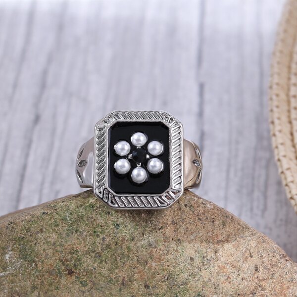 

Faux Pearl Decor Ring, Black
