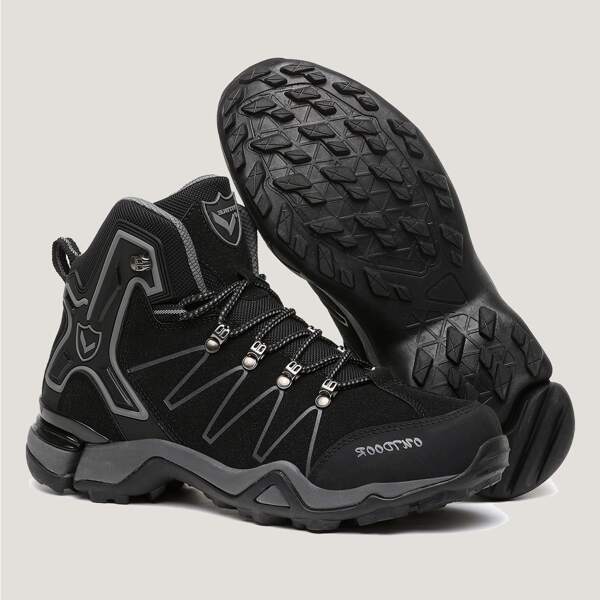 

Men Letter Graphic Lace Up Front Hiking Boots, Black