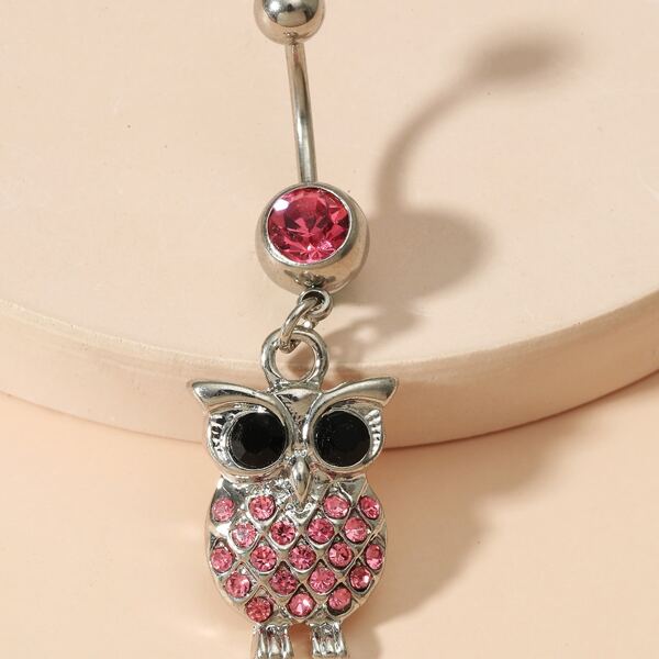 

Rhinestone Owl Pendant Belly Ring, Pink