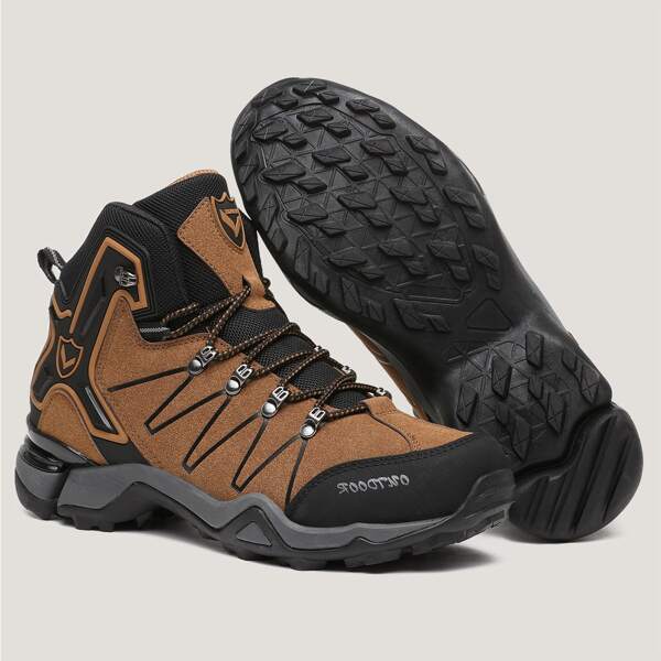 

Men Colorblock Lace-up Front Boots, Brown