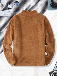 Manfinity Men Solid Mock Neck Teddy Sweatshirt - Brown - View 2