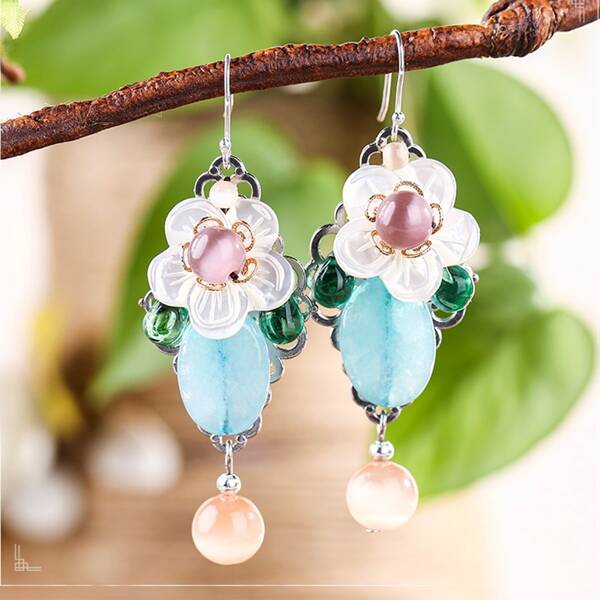 

Flower Detail Bead Drop Earrings, Multicolor
