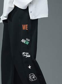 Claim Dot 男士字母与熊印花贴片细节运动裤 - 黑色 - 查看 3