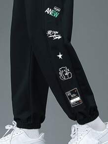 Claim Dot 男士字母与熊印花贴片细节运动裤 - 黑色 - 查看 4