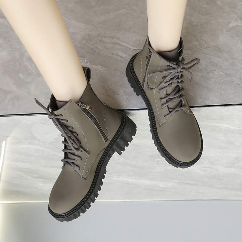 

Side Zip Combat Boots, Grey