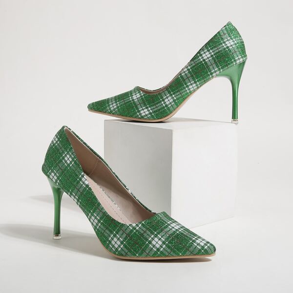 

Tartan Pattern High Heeled Court Pumps, Green