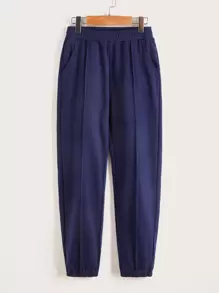 SHEIN Boys Cotton Seam Front Joggers - Navy Blue - View 1
