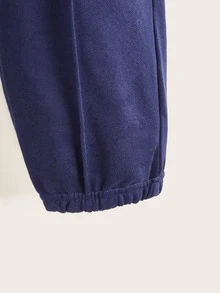 SHEIN Boys Cotton Seam Front Joggers - Navy Blue - View 3