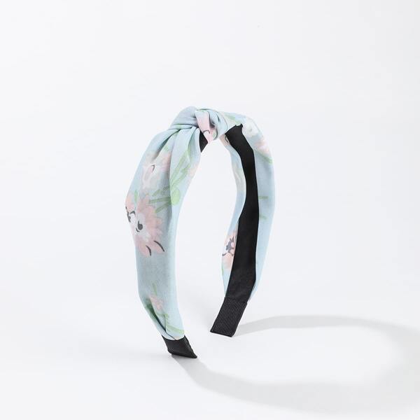 

Flower Print Knot Decor Headband, Baby blue