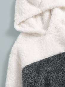 SHEIN 男孩撞色袋鼠口袋法蘭絨連帽衫和束腳褲 - 深灰色 - 查看 3