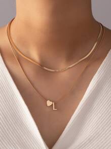 1pc Heart & Letter Decor Necklace Copper Jewelry - Yellow Gold - View 1