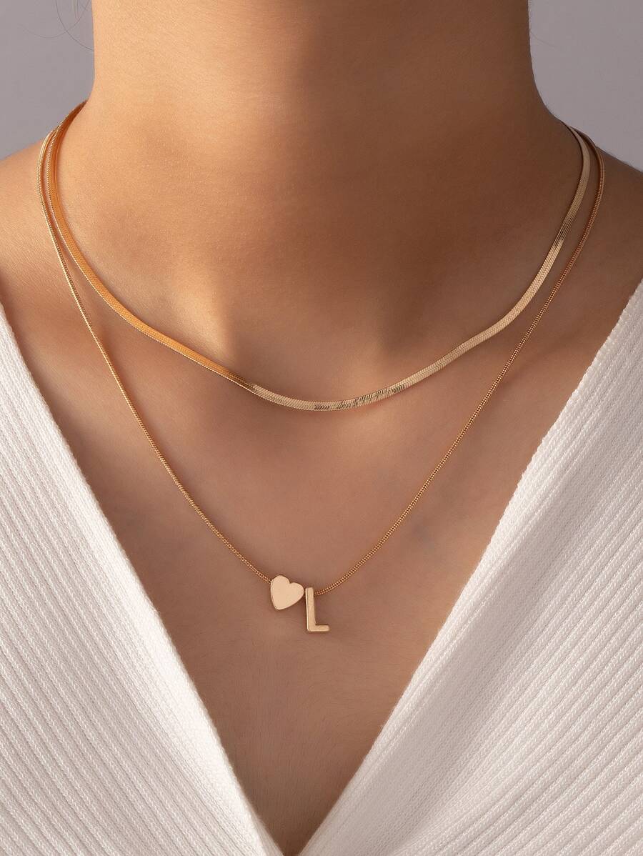 1pc Heart & Letter Decor Necklace Copper Jewelry - Yellow Gold - View 1