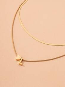 1pc Heart & Letter Decor Necklace Copper Jewelry - Yellow Gold - View 3