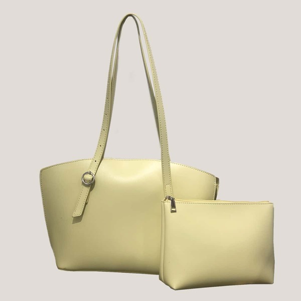 

Minimalist Buckle Decor Shoulder Tote Bag With Inner Pouch, Yellow