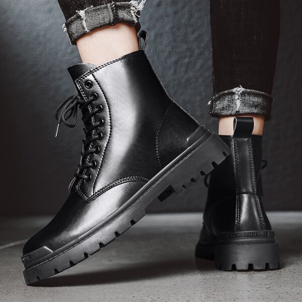 

Men Minimalist Lace-up Combat Boots, Black