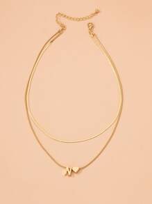 1pc Heart & Letter Decor Layered Necklace Copper Jewelry - Yellow Gold - View 2