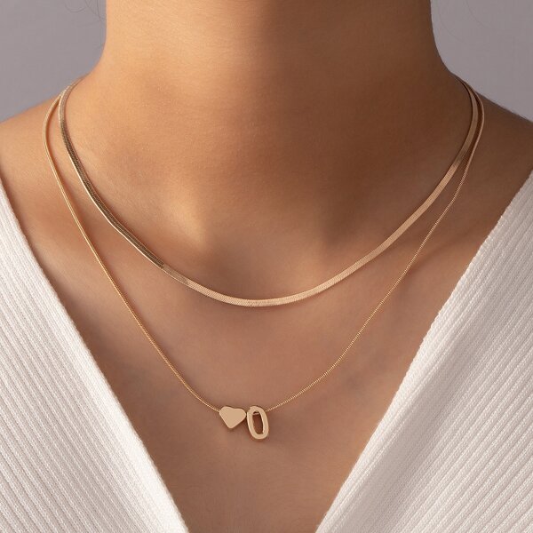 

Letter Decor Layered Necklace, Gold