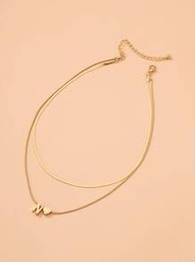 1pc Heart & Letter Decor Layered Necklace Copper Jewelry - Yellow Gold - View 3