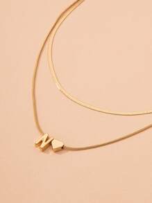 1pc Heart & Letter Decor Layered Necklace Copper Jewelry - Yellow Gold - View 4