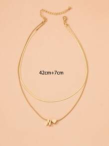 1pc Heart & Letter Decor Layered Necklace Copper Jewelry - Yellow Gold - View 5