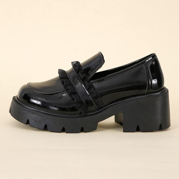 

Ruffle Decor Chunky Heeled Loafers, Black