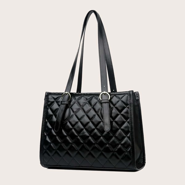 

Minimalist Quilted Shoulder Tote Bag, Black